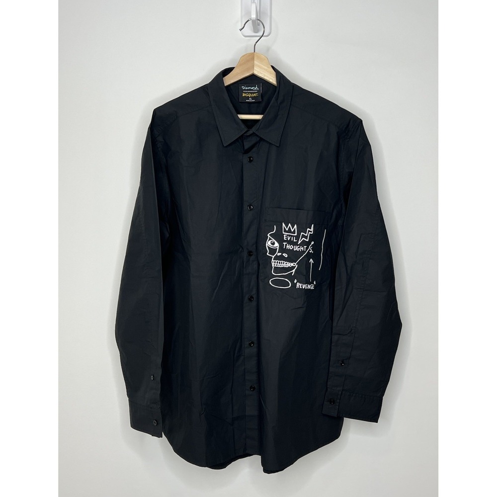 NWT Diamond Supply Co X Basquiat Shirt Mens Black XL "Evil Thoughts" Button Down